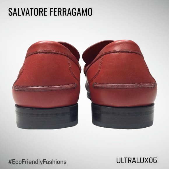 Salvatore Ferragamo Florence Mens Red Leather Horse Bite Slip On Loafer Size 8.5 main image 6